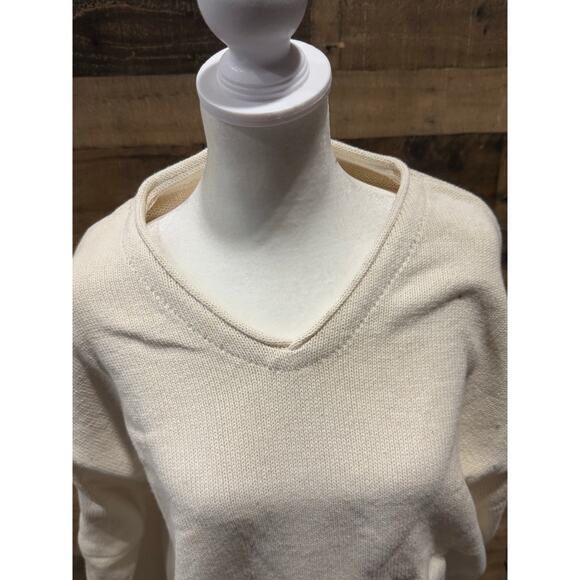 Vintage 1980s WhalerKnits- White/Cream-V-Neck Sweater - Size L - Picture 3 of 7